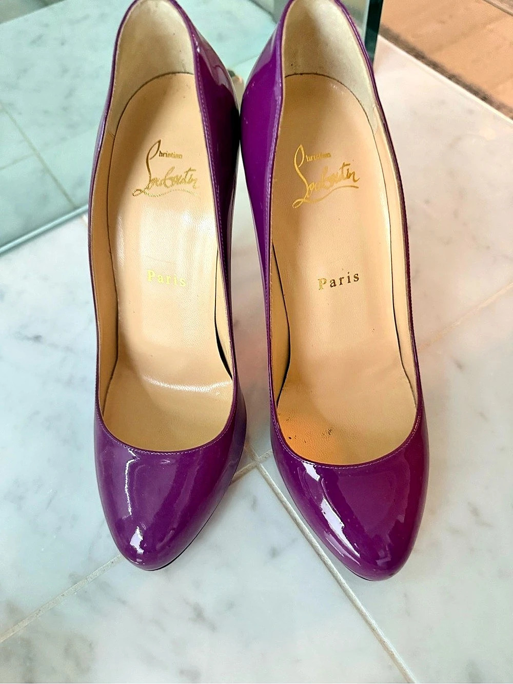 Christian Louboutin Pigalle 100 Purple Patent Leather Pumps